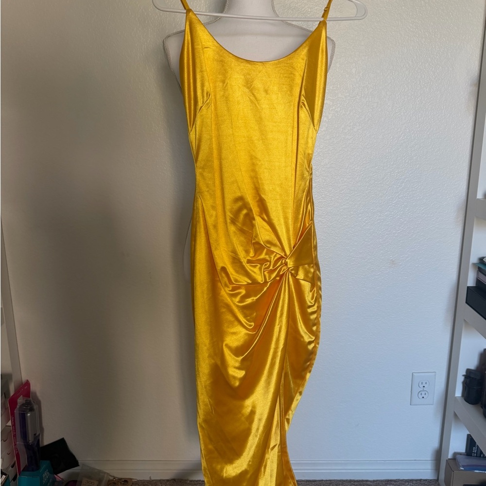 JLUXLABEL Vibrant Yellow Satin Dress